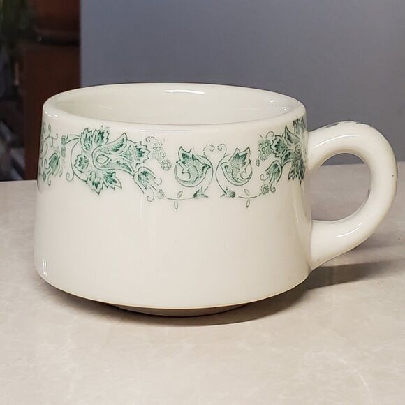 Vintage Jackson China 6oz Coffee Mug Green Floral on White - Picture 2 of 3